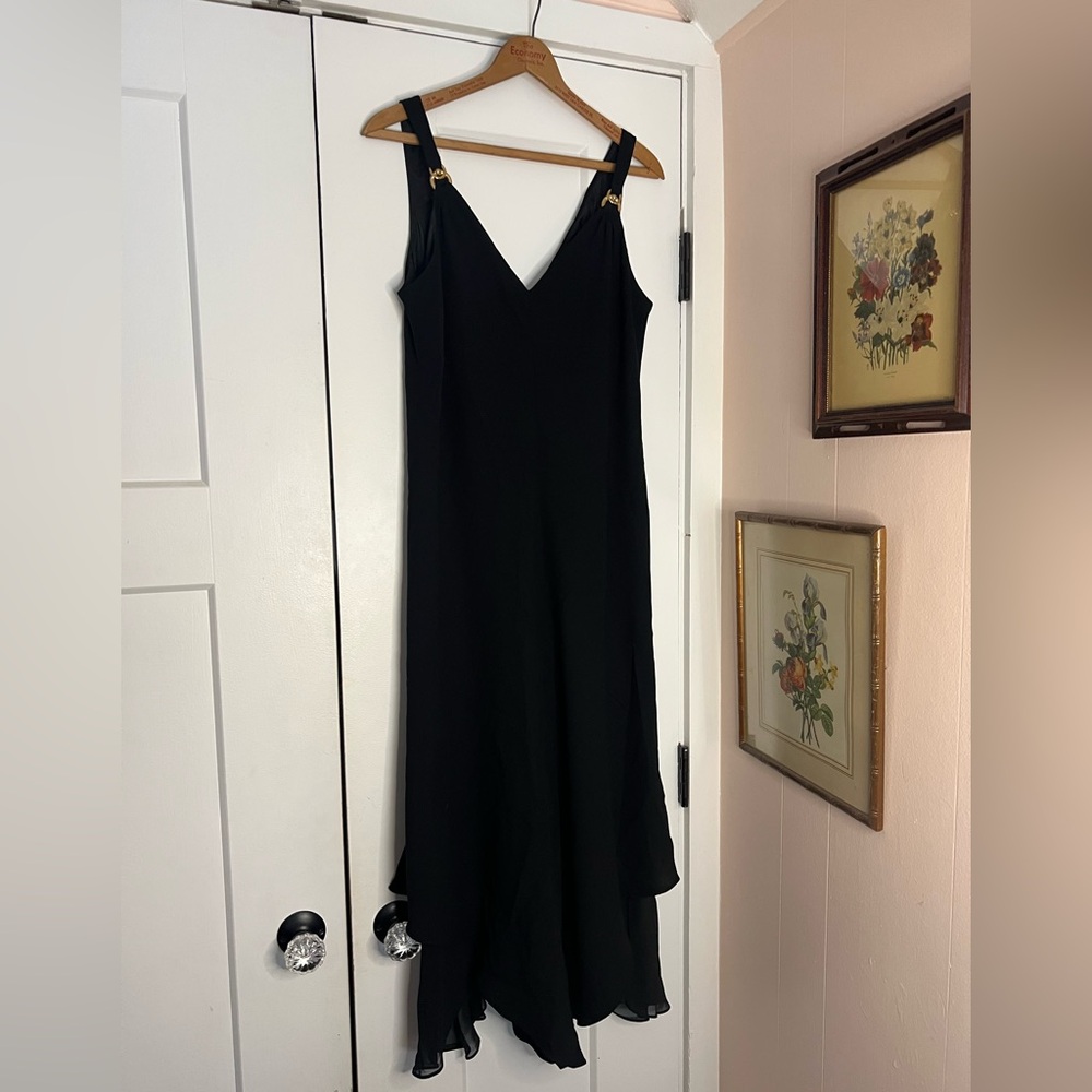 Vintage Evan Picone Handkerchief Dress with Gold Detail